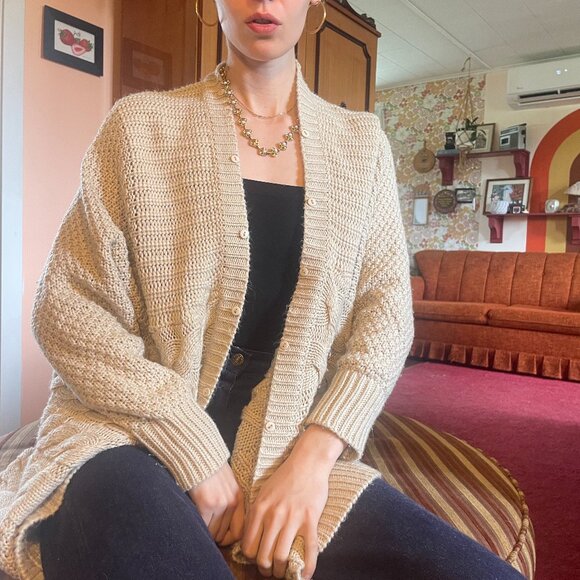 100% Acrylic tan brown button up knitted cardigan! - Picture 2 of 16
